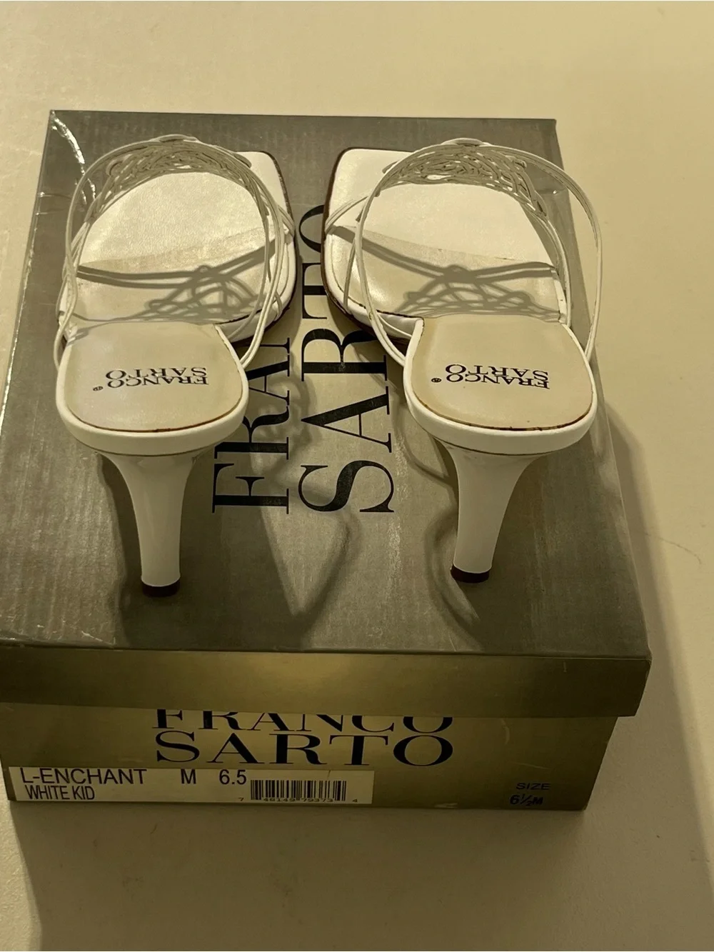Franco Sarto White Strappy Square-Toe Stiletto Mules